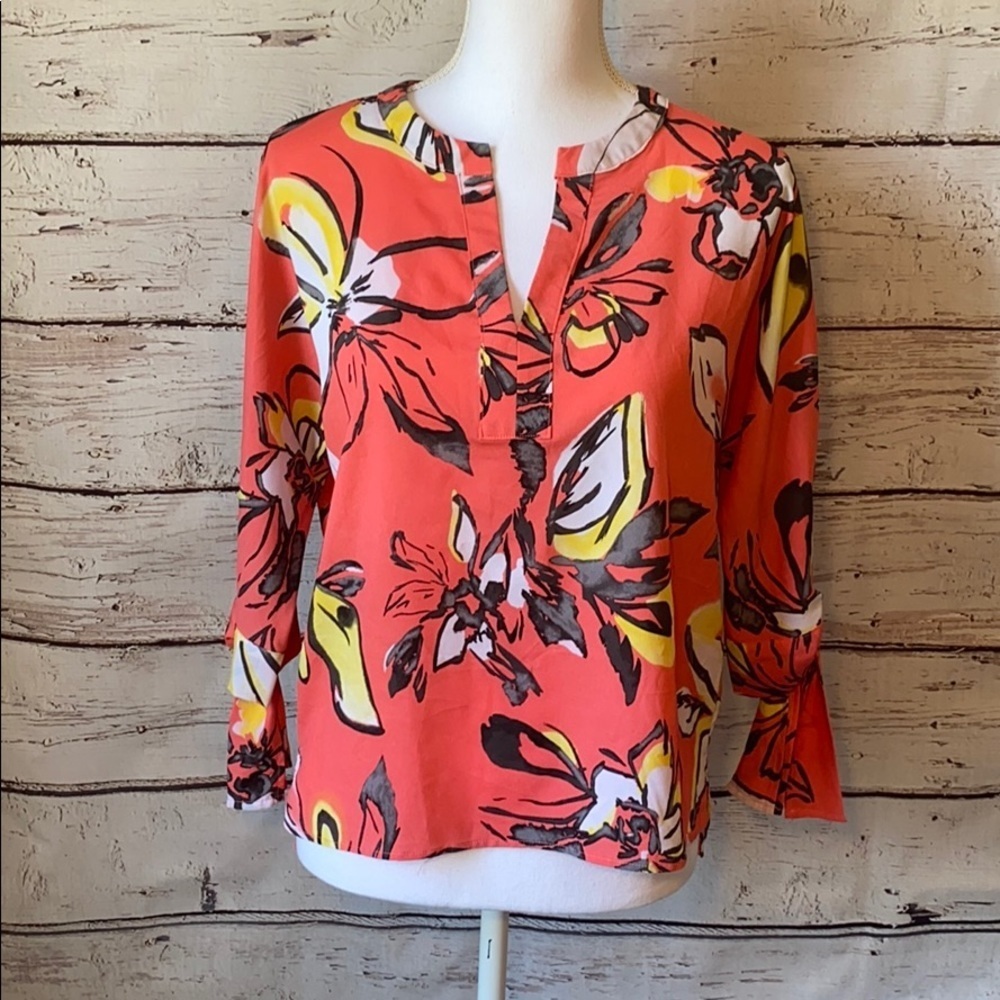 NY&C Salmon Small Flower Blouse 3-4 sleeve